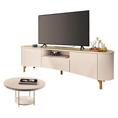 Rack Bancada Elara Off White Champanhe Com Mesa De Centro Sky Off White - Hb Móveis