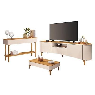 Rack Bancada Elara Com Mesa De Centro Liz E Aparador Fiero Off White Cinamomo - Hb Móveis