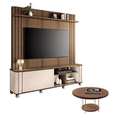 Estante Home Theater Trinus Castanho Off White Com Mesa De Centro Sky Castanho - Hb Móveis