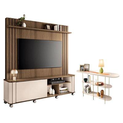 Estante Home Theater Trinus Castanho Off White Com Aparador Infinity Off White - Hb Móveis