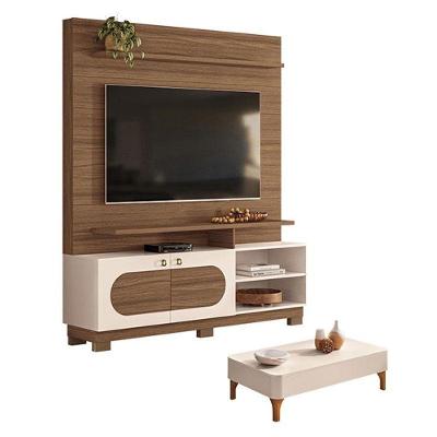 Estante Home Theater Axis Castanho Off White Com Mesa De Centro Liz Off White - Hb Móveis