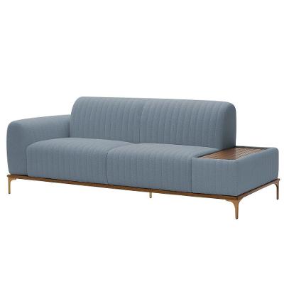 Sofá Molino 3 Lugares 210cm C/mesa Auxiliar Esquerdo Pés Ouro.f Bouclé Azul Claro - Nexta Casa