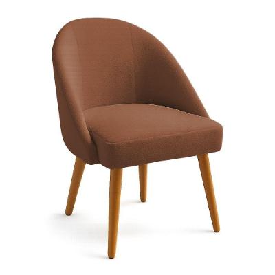 Cadeira Poltrona De Jantar Estofada Luna Boucle Pés Palito Castanho - Pallazio Cor Terracota