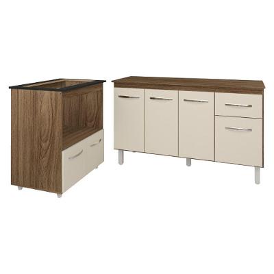 Armário Gabinete Camila 138 Cm Com Tampo Tampão E Balcão Evelyn Para Cooktop 5 Bocas Savana E Off White