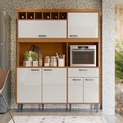 Armário De Cozinha Dakota 6 Portas 1 Gaveta E Adega Para 6 Garrafas Jequitibá/areia - Lukaliam