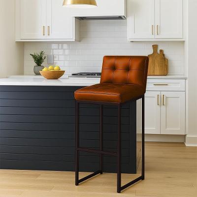 Banqueta Cozinha Alta Com Encosto Industrial Preto Lirina Pu Nozes C05 - D'rossi