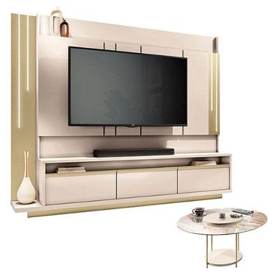Home Theater Montane Off White Champanhe Com Mesa De Centro Sky Com Tampo De Vidro Off White - Hb Móveis