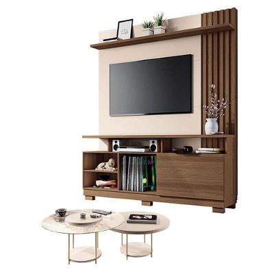 Estante Home Theater Artheo Castanho Off White Com Kit Mesa De Centro Sky Off White - Hb Móveis