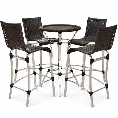 4 Banquetas Haiti + Mesa Bistrô Alumínio Com Tampo Tramado Preto