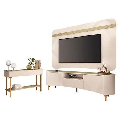 Rack Bancada Elara E Painel Armony Com Aparador Fiero Off White Champanhe - Hb Móveis