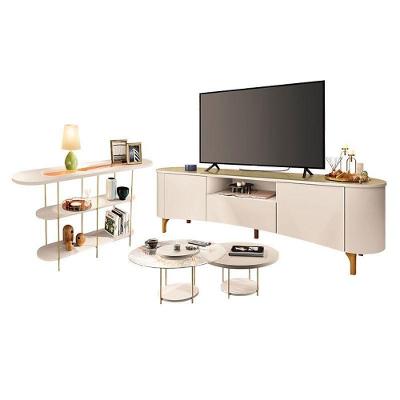 Rack Bancada Elara Off White Champanhe Com Kit Mesa De Centro Sky E Aparador Infinity Off White - Hb Móveis