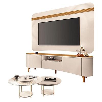 Rack Bancada Elara E Painel Armony Off White Cinamomo Com Kit Mesa De Centro Sky Off White - Hb Móveis