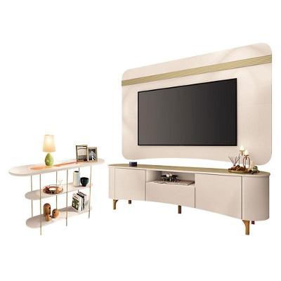 Rack Bancada Elara E Painel Armony Off White Champanhe Com Aparador Infinity Off White - Hb Móveis