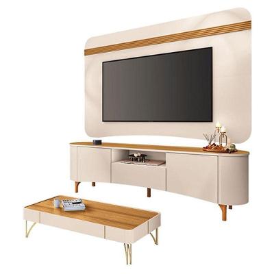 Rack Bancada Elara E Painel Armony Com Mesa De Centro Cadenza Off White Cinamomo - Hb Móveis