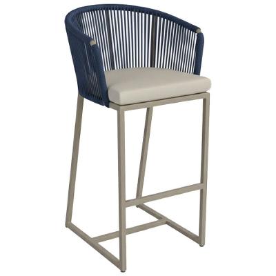 Banqueta Noronha Em Alumínio E Corda Náutica Trama Original Azul Marinho