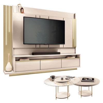 Home Theater Montane Off White Champanhe Com Kit Mesa De Centro Sky Off White - Hb Móveis