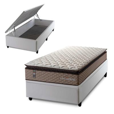 Conjunto Box Baú Atlanta 88x188 Bege Espuma D45 King House