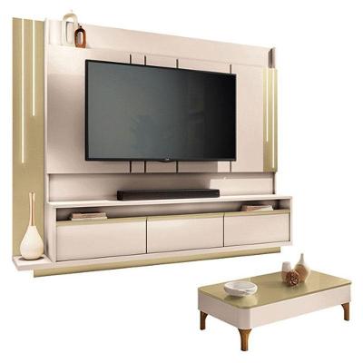 Home Theater Montane Off White Champanhe Com Mesa De Centro Liz Off White Champanhe - Hb Móveis
