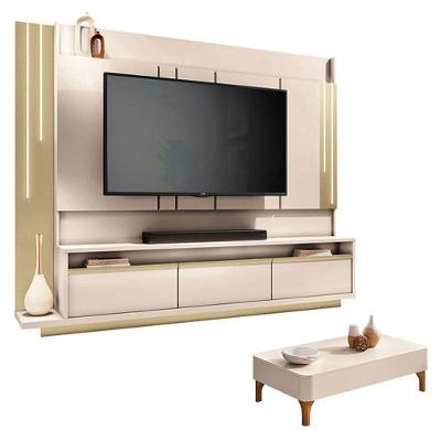 Home Theater Montane Off White Champanhe Com Mesa De Centro Liz Off White - Hb Móveis