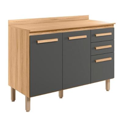 Balcão Intenza Com Tampo 120 Cm Com 3 Portas E 2 Gavetas Freijo/chumbo