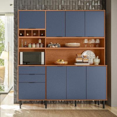 Armário De Cozinha Viena 7 Portas 3 Gavetas E Adega Para 4 Garrafas Jequitibá/azul Lord - Lukaliam