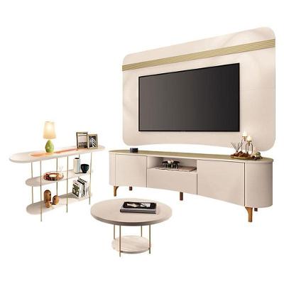 Rack Bancada Elara E Painel Armony Off White Champanhe Com Mesa De Centro Sky E Aparador Infinity Off White - Hb Móveis