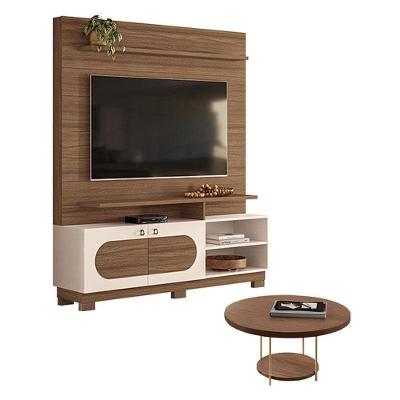 Estante Home Theater Axis Castanho Off White Com Mesa De Centro Sky Castanho - Hb Móveis