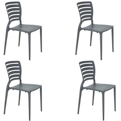 Conjunto 4 Cadeiras Tramontina Sofia Grafite Sem Braços Com Encosto Vazado Horizontal 92237007