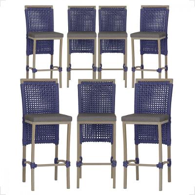 7 Banqueta Em Alumínio Roma Fendi Corda Náutica Tecido 11 Azul Unico