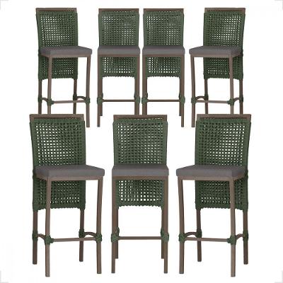 7 Banqueta Em Alumínio Roma Marrom Corda Náutica Tecido 11 Verde Unico