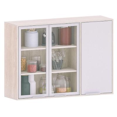 Armário Aéreo Para Cozinha Com Portas De Vidro 120 Cm Atenas Cinza Cristal/vidro Canelado