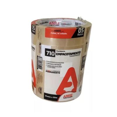 Fita Adesiva Transparente Adere 710 24MM X 50M Pacote com 5 Rolos para Escritório e Embalagens