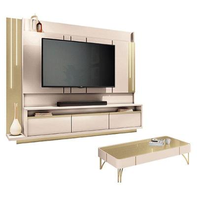 Home Theater Montane Off White Champanhe Com Mesa De Centro Cadenza Off White Champanhe - Hb Móveis
