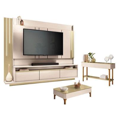 Home Theater Montane Off White Champanhe Com Mesa De Centro Liz E Aparador Fiero Off White Champanhe - Hb Móveis