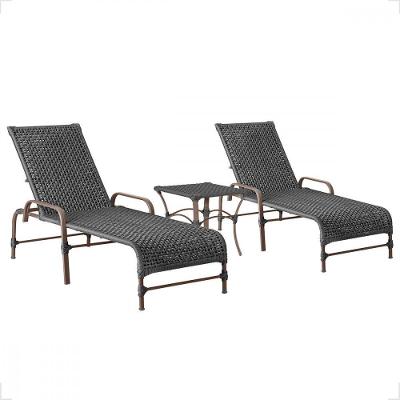 2 Cadeiras Espreguiçadeira Piscina Corda Náutica E Mesa Preto