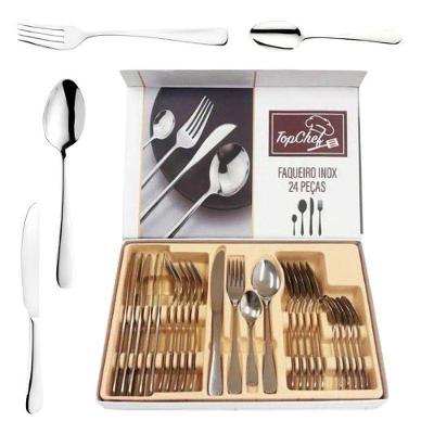 Faqueiro Premium Jogo com 24 Peças em Aço Inox para Mesa Posta Inox