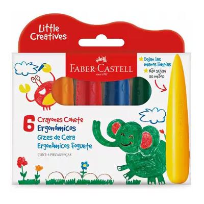 Giz de Cera Faber-Castell Little Creatives Ergonômico Formato Foguete Caixa com 6 Cores
