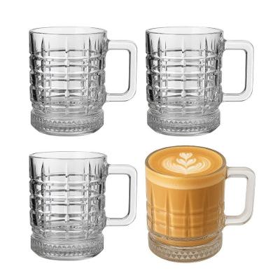 Jogo 4 Canecas de Vidro Elusia 250ML Relevo Quadrados para Café e Cappuccino Transparente em Casa