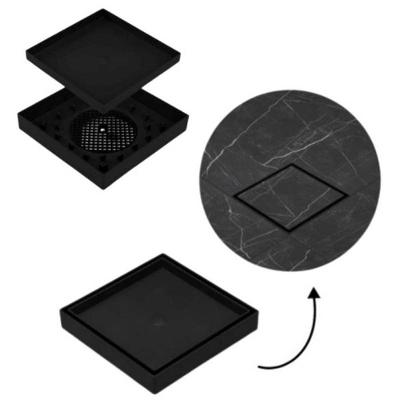 Kit 06 Ralo Oculto Ralo 10x10 Preto Oculto Piso Porcelanato Inteligente com Sistema Sifonado Preto