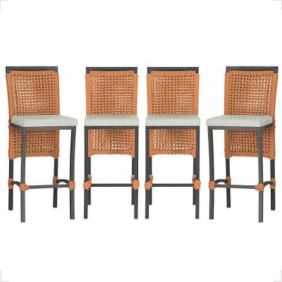 3 Banqueta Em Alumínio Roma Preta Corda Náutica Tecido 3 Terra Cota
