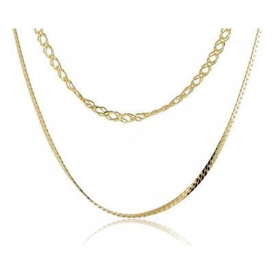 Colar Duplo Premium Colchões Corrente Italiana Trança Folheado em Ouro 18K 46CM Feminino