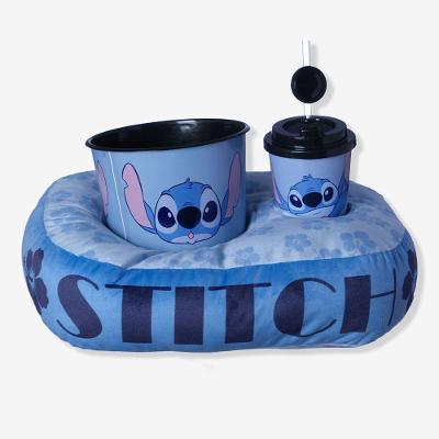 Kit Pipoca Infantil Stitch com Almofada com Enchimento em Fibra Siliconada Azul Lilo e Stitch