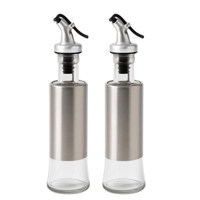 Kit 2 Galheteiro Porta Azeite e Vinagre 300ML com Dosador Anti-respingo Vidro e Inox Prata em Casa
