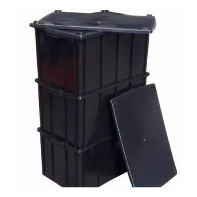 Kit 3 Caixa Plastica 61L e 3 Tampa para Organização em Plástico Polipropileno Preto Higipack