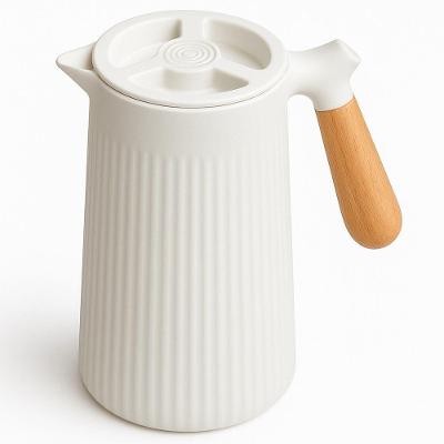 Garrafa Térmica Nórdica Florença 1L em Vidro e PP com Cabo de Madeira Branco em Casa Tem