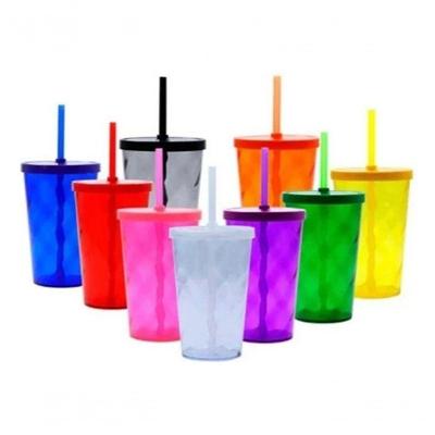Copo Acrílico Espiral 550ML com Tampa sob-pressão e Canudo para Festas Transparente Premium Colchões
