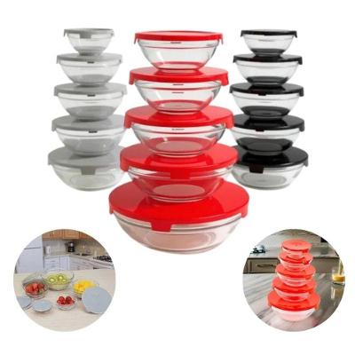 Jogo 5 Potes de Vidro com Tampa 120ml 200ml 330ml 450ml 900ml Empilháveis Vidro Transparente Thika