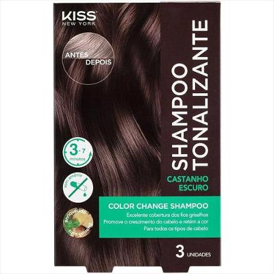 Shampoo Tonalizante Kiss NY Castanho Escuro com Óleo de Argan e Camomila Marrom Kiss New York
