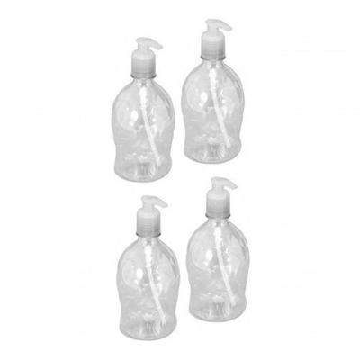 Kit 4 Saboneteiras Válvula Pump 500ML em Plástico Preforma PET Cristal com Travamento Transparente