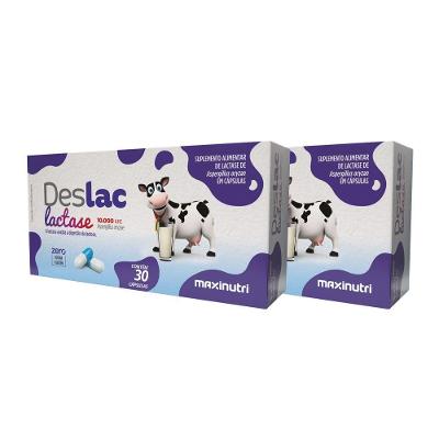 Suplemento Lactase Maxinutri Deslac para Intolerância à Lactose 10.000 FCC Kit com 2 Frascos de 30
